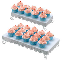 Set 2pz Alzatina Porta Dolci Cupcake Muffin Stand Alzata Vassoio Metallo Bianco