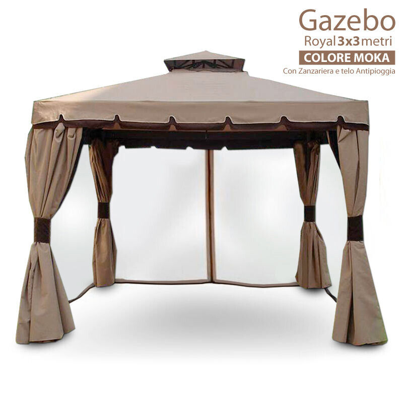 Gazebo 3X3 Metri In Alluminio Telo Impermeabile Zanzariera Antipioggia Giardino