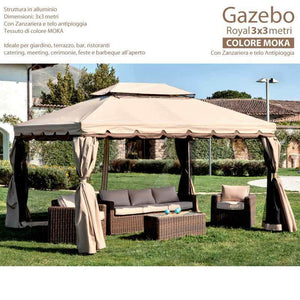 Gazebo 3X3 Metri In Alluminio Telo Impermeabile Zanzariera Antipioggia Giardino