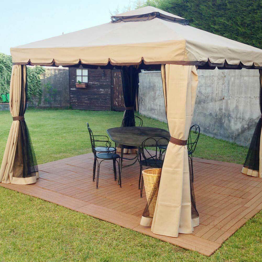 Gazebo 3X3 Metri In Alluminio Telo Impermeabile Zanzariera Antipioggia Giardino