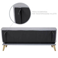 Divano Letto Clic Clac 3 Posti Tessuto Imbottito e Legno Grigio Chiaro 180x86x81