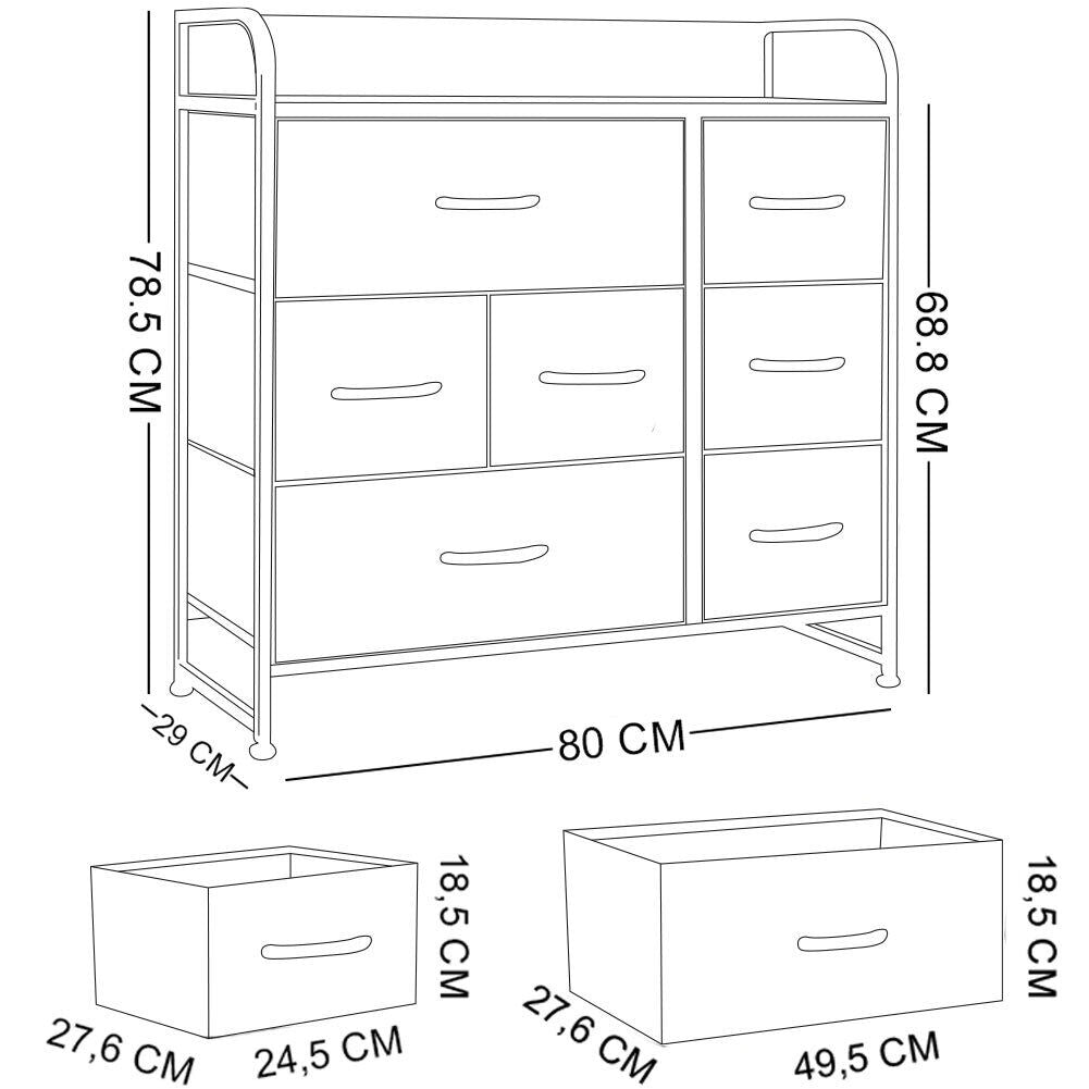 Cassettiera in Tessuto 7 Cassetti con Struttura in Ferro Marrone 78,5x80x29 cm