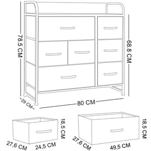 Cassettiera in Tessuto 7 Cassetti con Struttura in Ferro Marrone 78,5x80x29 cm