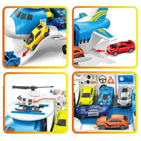 Playset Aereo Garage Giocattolo Bambini Aeroplano Apribile con 2 Macchinine