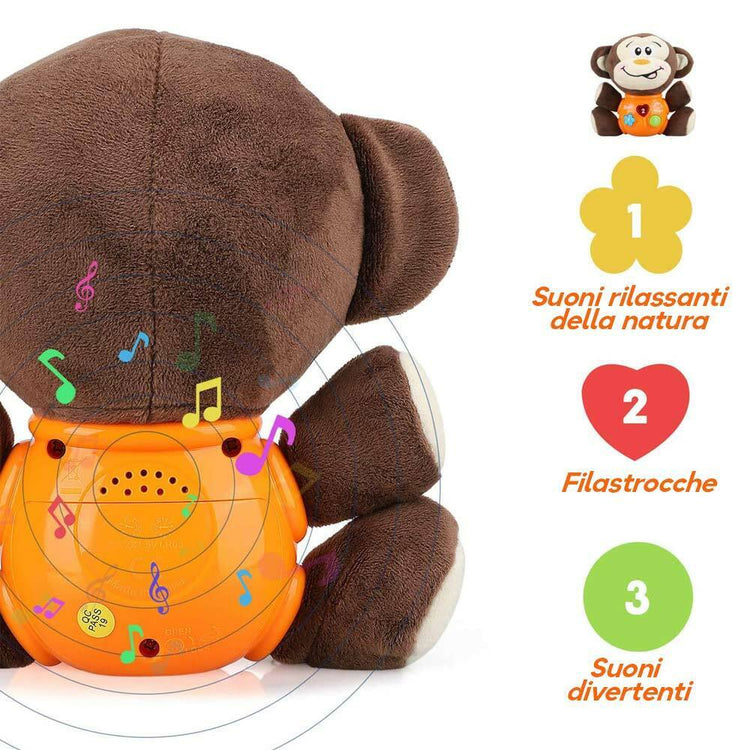 Peluche Scimmietta Giocattolo Prima Infanzia Bambino Neonato con Luci Suoni