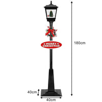 Lampione Natale con Luce LED Scena Natalizia Motorizzata Neve Musica 180 cm Nero