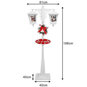 Lampione Natale con Luce LED Scena Natalizia Neve Motorizzata Musica 188cm Bianc