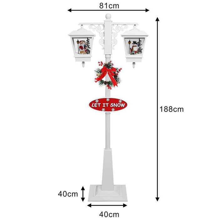 Lampione Natale con Luce LED Scena Natalizia Neve Motorizzata Musica 188cm Bianc