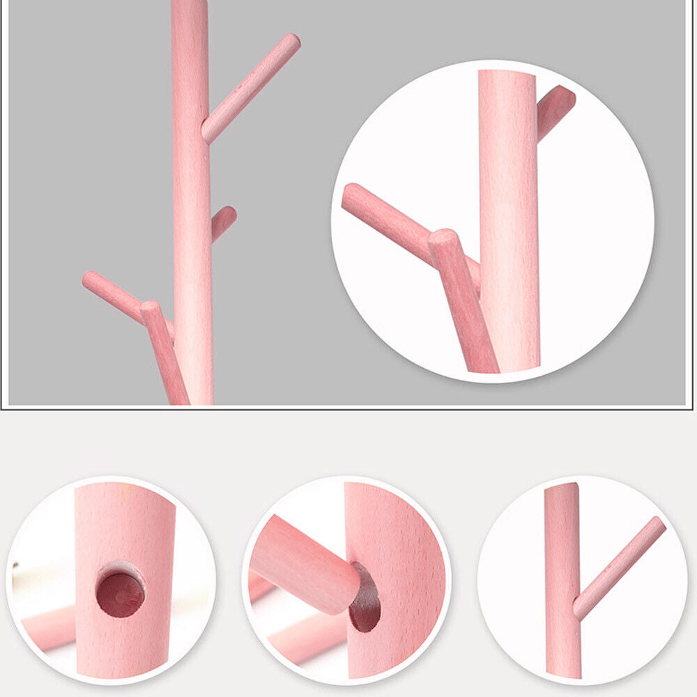 Attaccapanni Appendiabiti a Piantana in legno di betulla 8 Ganci Rosa 41x41x176