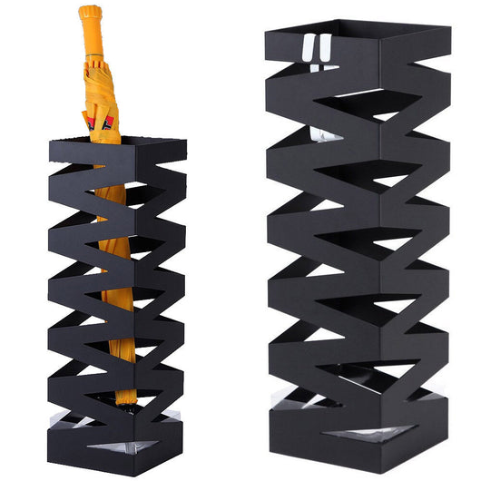 Portaombrelli in Ferro Design Quadrato Stand Nero Vaschetta Salvagoccia