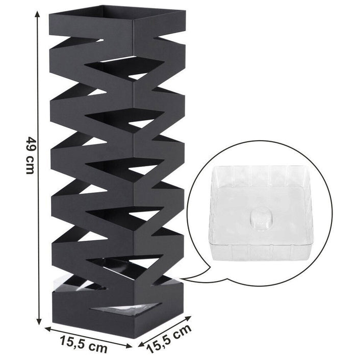 Portaombrelli in Ferro Design Quadrato Stand Nero Vaschetta Salvagoccia