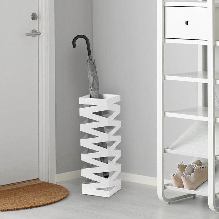 Portaombrelli Ferro Design Quadrato Stand Bianco Vaschetta Salvagoccia