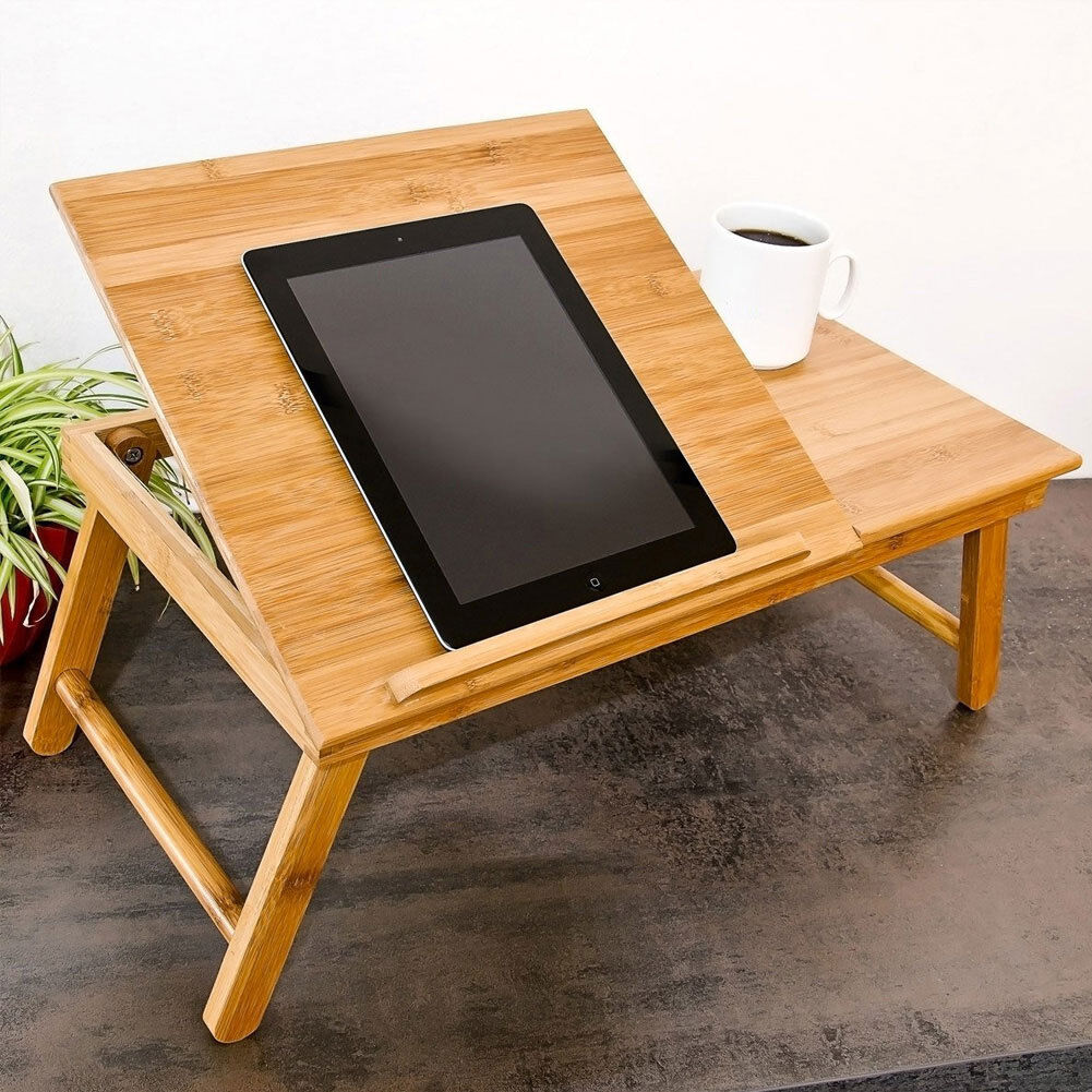 Tavolino Vassoio Letto Divano Porta Notebook Pc Tablet Pieghevole in Legno Bambu