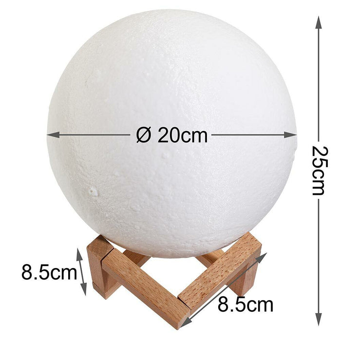 Lampada Tavolo Luna 20cm Luce LED 3 Colori Moon Lamp Batteria USB Supporto Legno