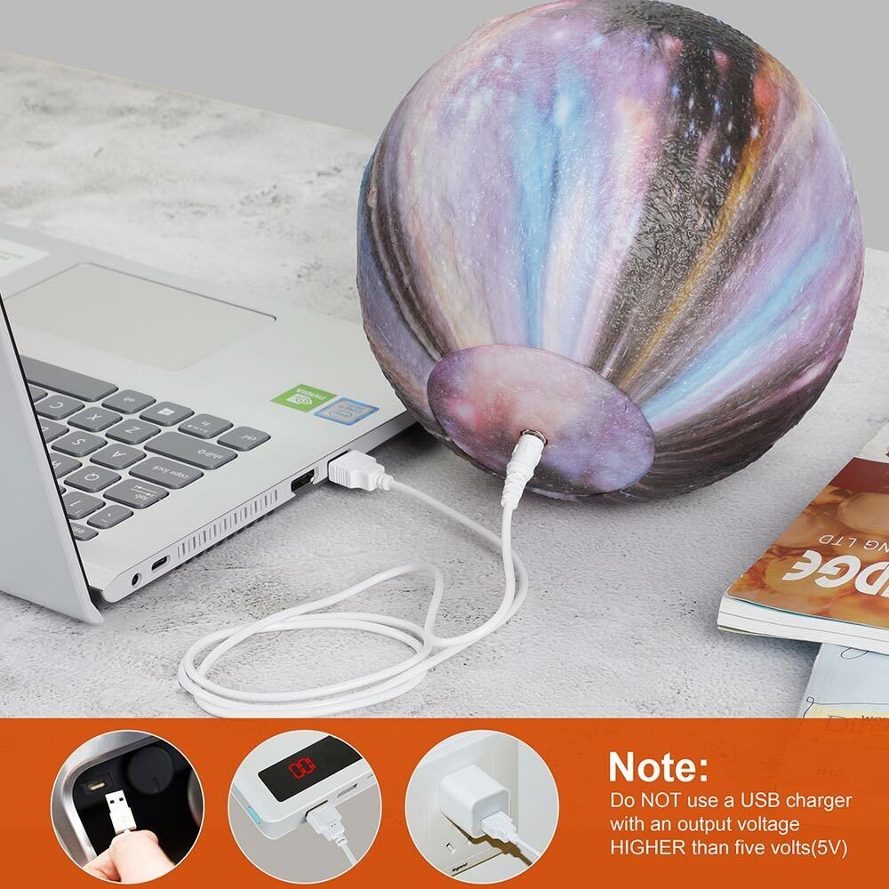 Lampada Tavolo Pianeta 18cm Luce LED RGB Cambio Colore Moon Luna USB Telecomando