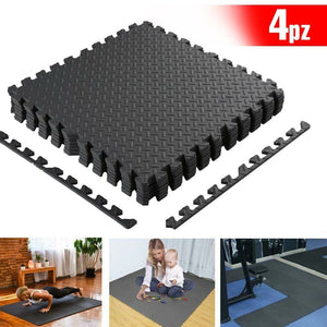 Tappeto Puzzle Tappetino Fitness Palestra Multiuso Schiuma EVA 4pz 60x60cm Nero