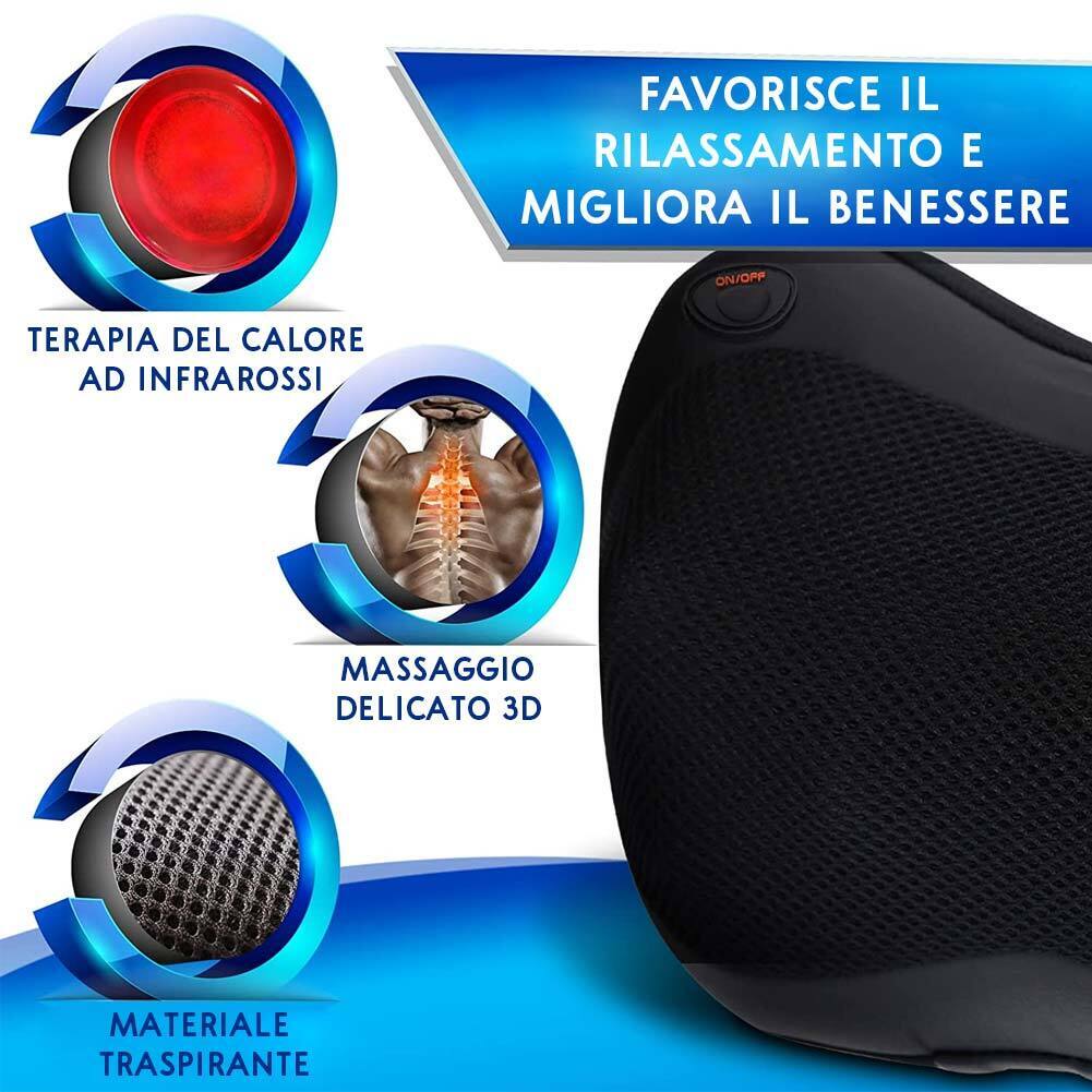 Cuscino Cuscinetto Massaggiante per Massaggi Elettrico Riscaldato 4 Testine