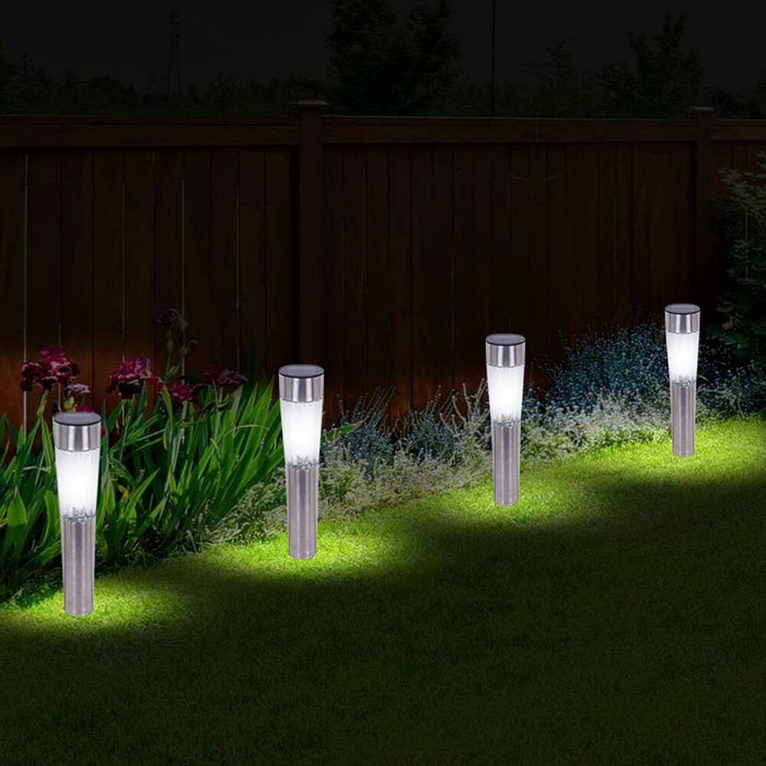 2 Lampade Giardino ricarica solare Paletti solari Metallo Cristallo 1LED Bianco