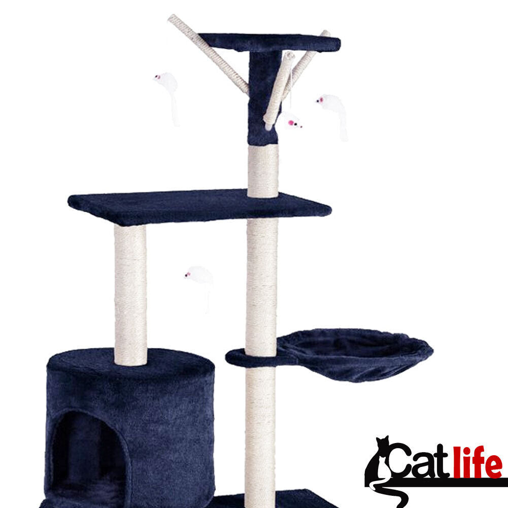 Tiragraffi per Gatti Albero Sisal Parco Giochi Gioco Gatto Tira Graffi Blu Scuro