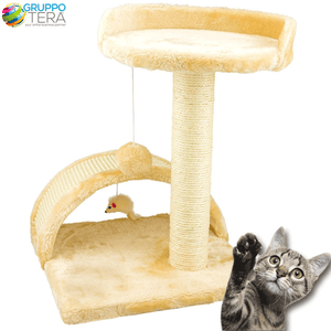 Tiragraffi Per Gatti Beige Con Gioco Pallina Palo 50cm Topolino Tunnel Soffice