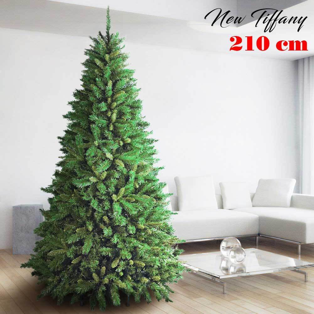 Albero Di Natale 210cm New Tiffany Super Folto 1078 Rami Pino Verde Base a Croce