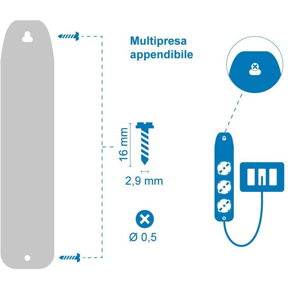 Multipresa Ciabatta Eelettrica 6 Posti Prese Bivalenti con Interruttore Bianco