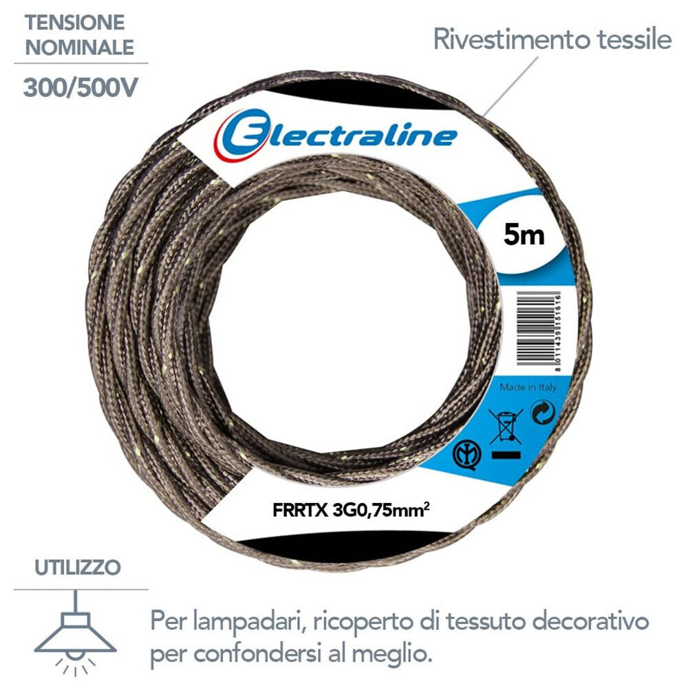 Cavo Elettrico in Tessuto FRRTX 5mt Intrecciato per Lampada e Lampadario Bronzo