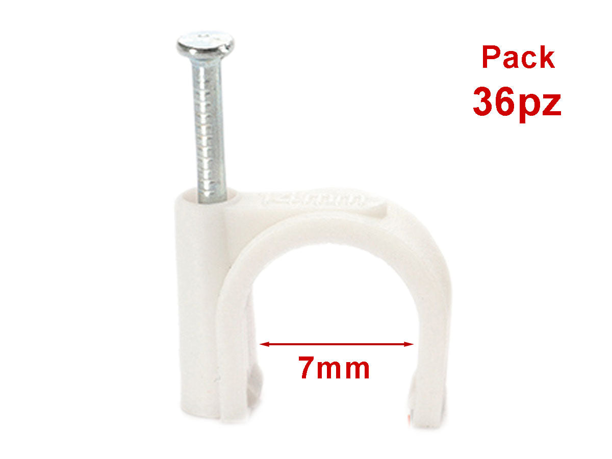 36 Pezzi Fermacavo con Chiodo 7mm Clip per Cavi Fissacavi A Muro