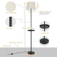 Lampada Piantana Terra Design Moderno Paralume E27 Tessuto con Tavolino colore Nero