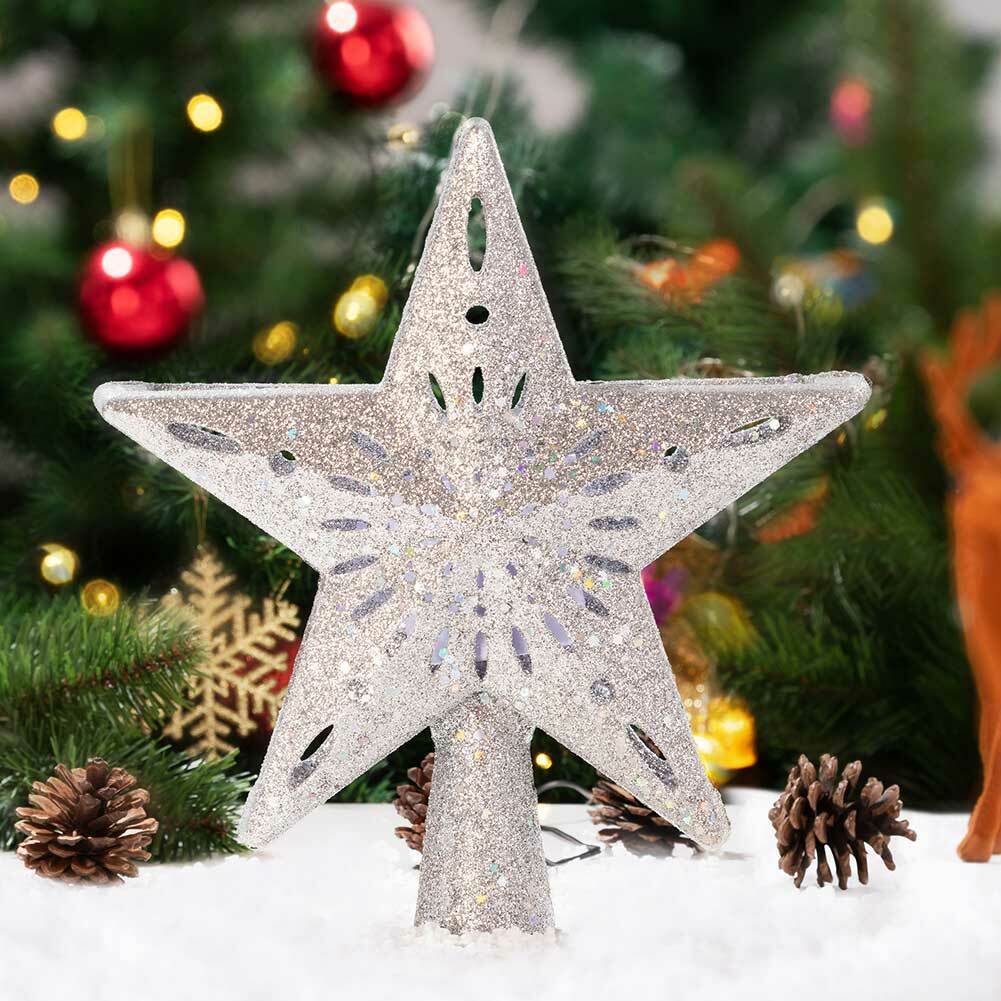 Puntale Proiettore LED per Albero di Natale Forma Stella Silver Gioco di Luce