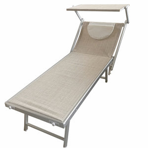 Lettino Prendisole Lido Alluminio Parasole e Cuscino Piscina Mare Giardino Beige