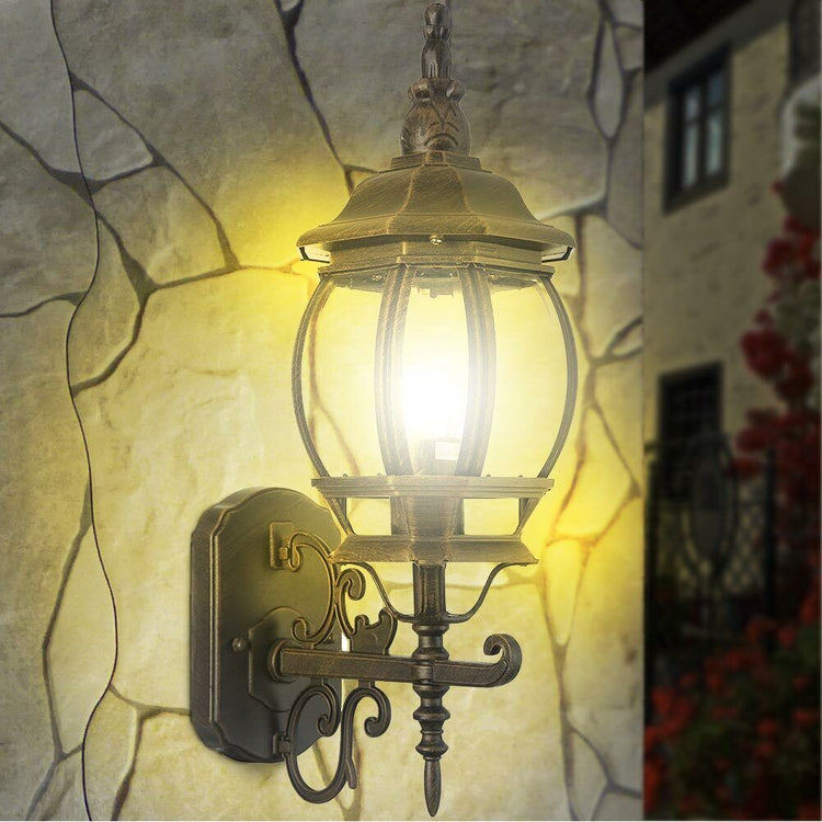 Lampione Vittoriano a Parete Lampada Applique Esterno Alluminio color Ottone Anticato