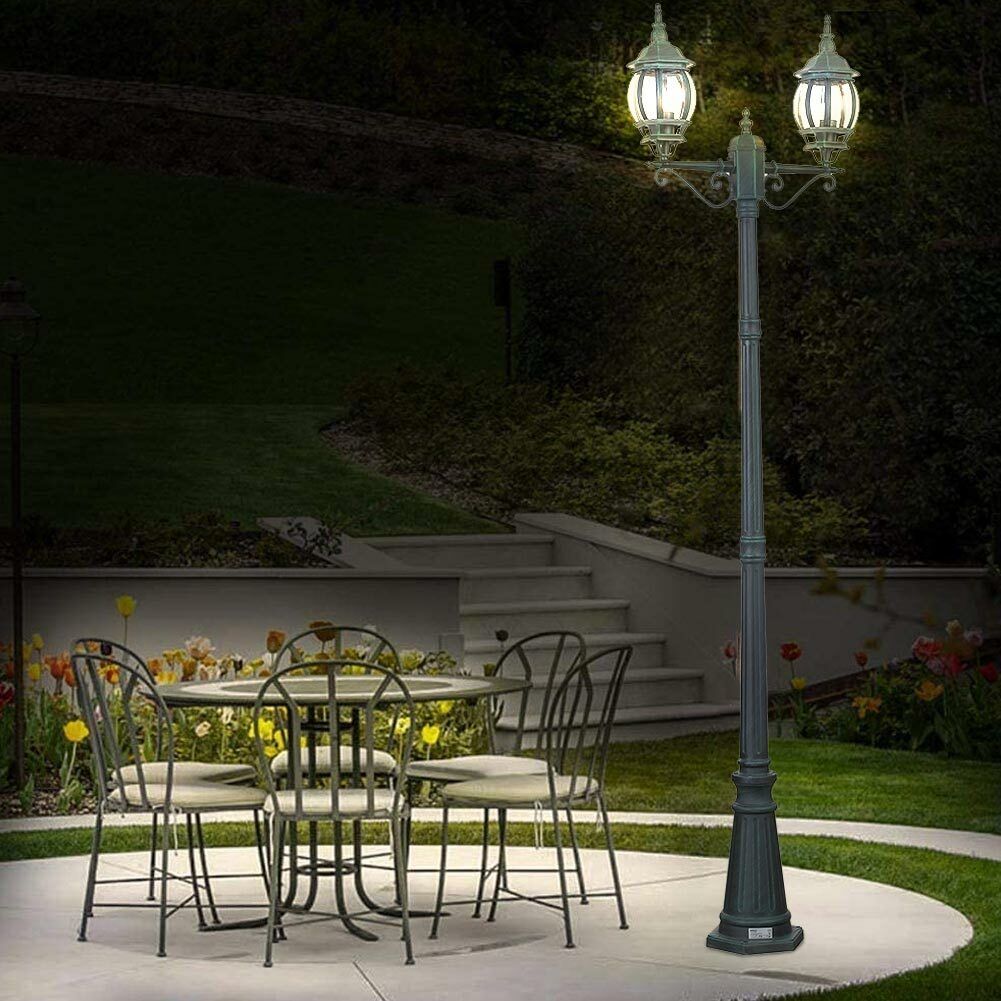 Lampione Vittoriano Classico da Giardino 2 Lanterne in Alluminio Verde Ant 202cm