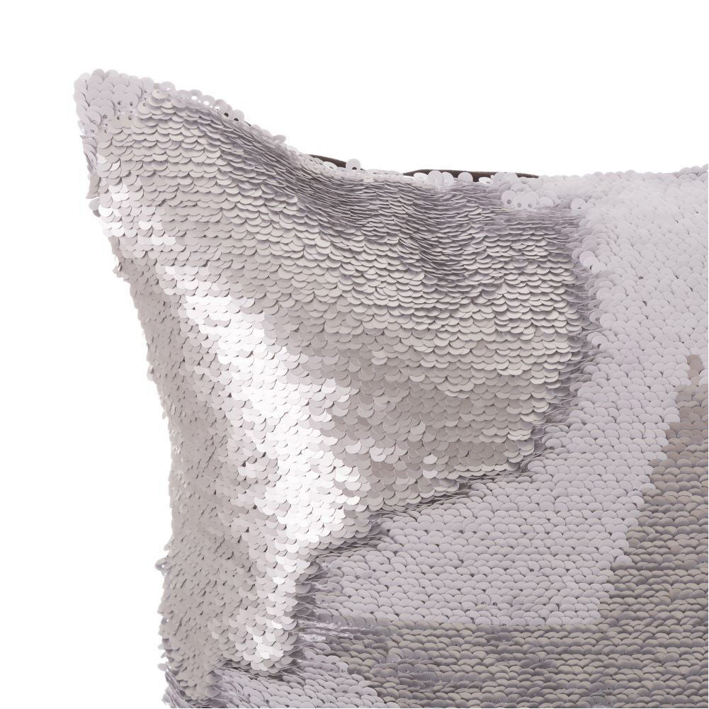 Cuscino Paillettes Federa Effetto Sirena Doppio Colore Bianco Silver con stella