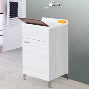 Mobile Lavatoio Grigio Koala 1 Anta 50 cm Lavabo Resina Asse Legno per Lavaggio