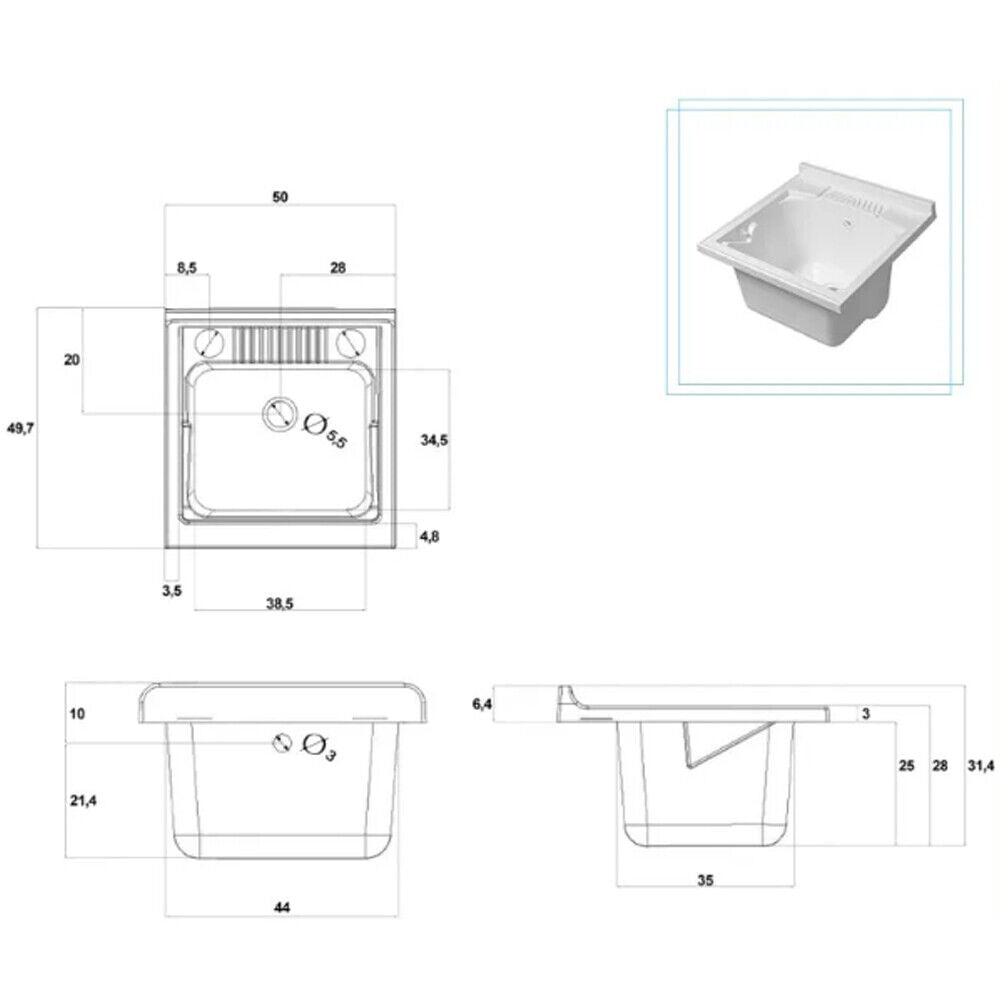 Mobile Lavatoio Grigio Koala 1 Anta 50 cm Lavabo Resina Asse Legno per Lavaggio