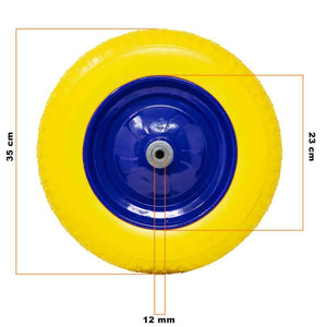 Ruota Piena Antiforatura PU Gialla per Carriola 35cm + Asse Corto 170mm Acciaio