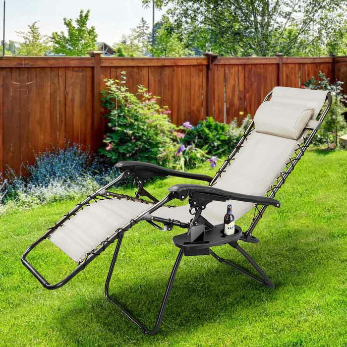 Sedia Poltrona Giardino Gravita Zero Pieghevole Acciaio Texilene + Vassoio Beige