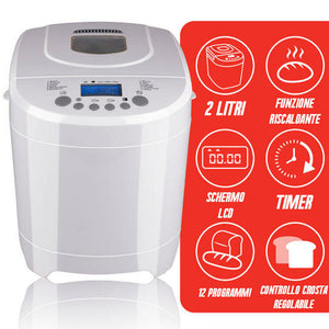 Macchina per il Pane Torte e Marmellate Potenza 600W Timer e 12 Livelli Cottura