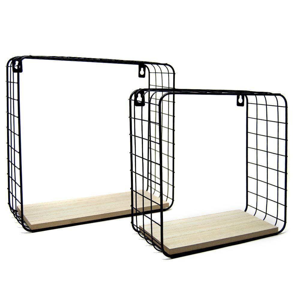 2 Mensole da Parete Moderne Design Cubo Mensola Scaffale Legno Metallo Nero