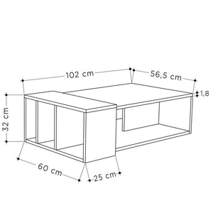 Tavolino Divano Salotto Rettangolare Design Moderno Legno con Libreria Bianco