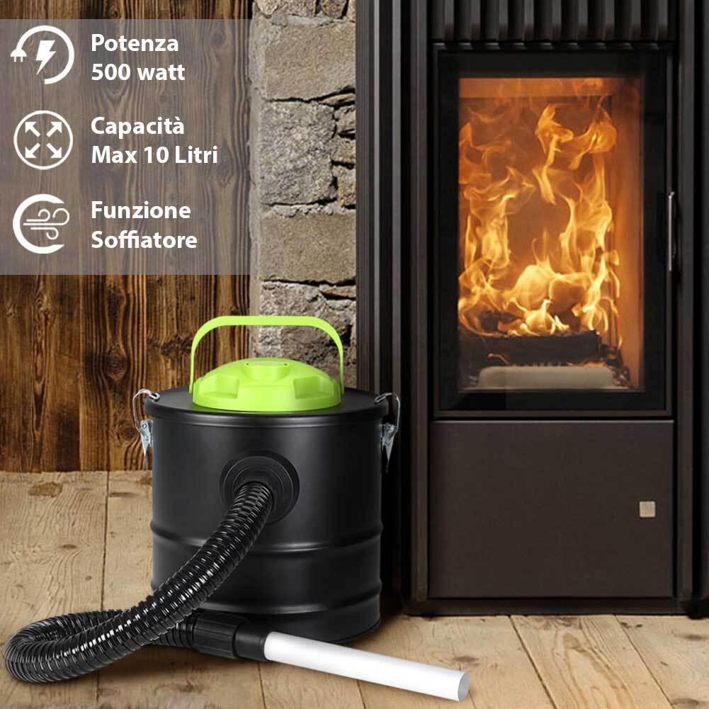 Aspiracenere con Soffiatore 500W Aspirapolvere Aspira Cenere Stufa a Pellet 10lt