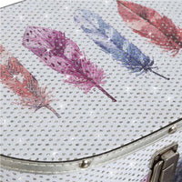 Set 2 Portagioie Necessaire Piume con Strass e Chiusura in Metallo 2 Dimensioni