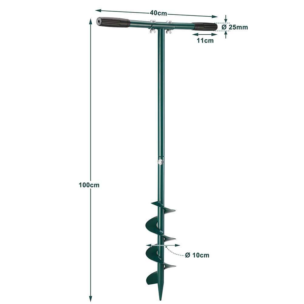 Trivella a Mano Manuale Altezza 100 cm Spirale 10 cm Impugnatura Morbida Verde