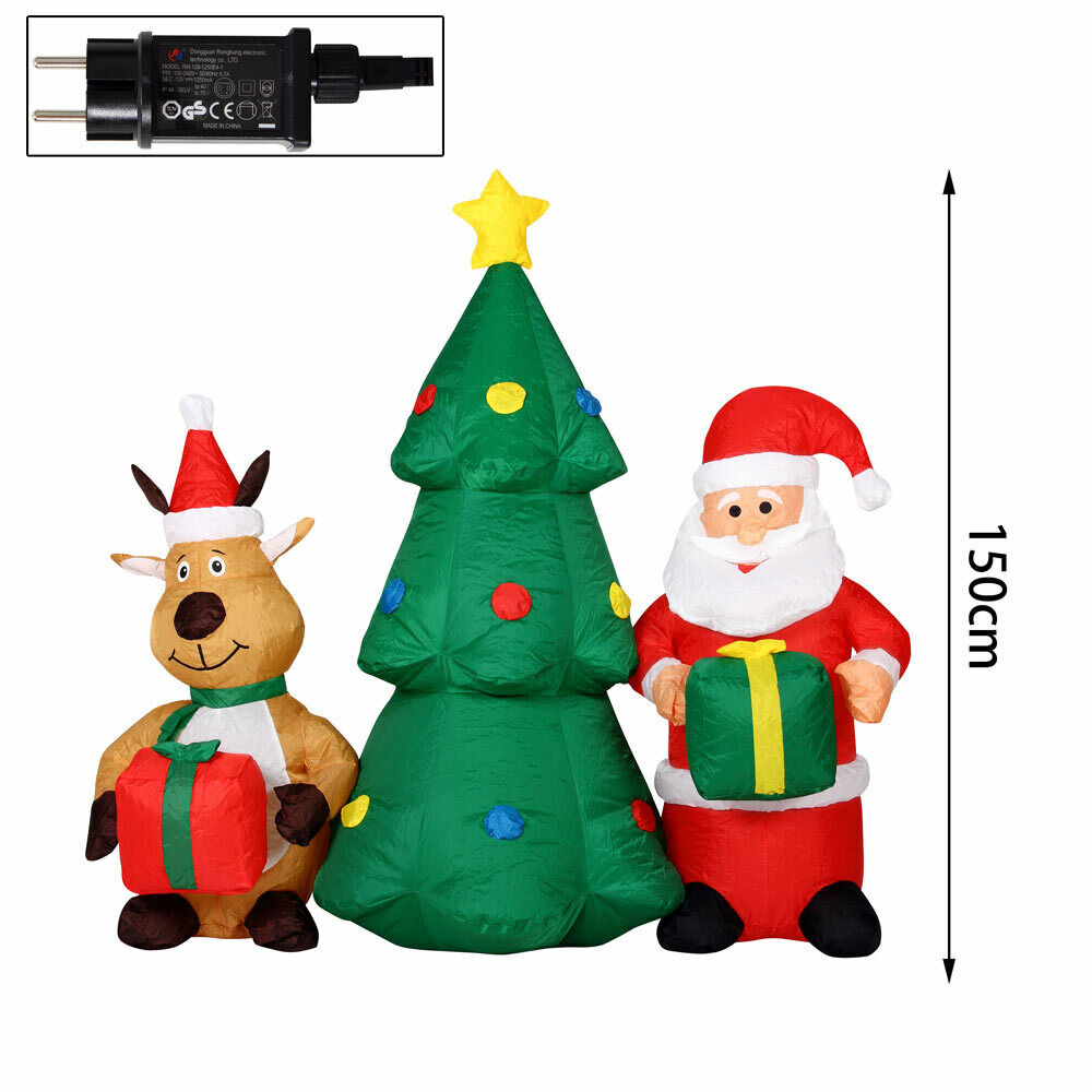 GONFIABILE ALBERO NATALIZIO BABBO NATALE E RENNA LUCI A LED 150CM AUTOGONFIABILE