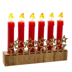 Candelabro Natalizio 6 Candele a Batteria con Base in Legno Decorazione Natale