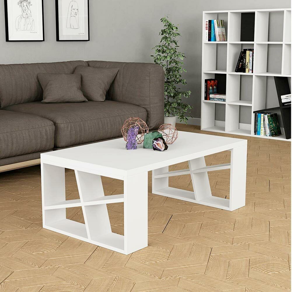 Tavolino Caffe Divano Salotto Rettangolare Basso in Legno Design Moderno colore Bianco