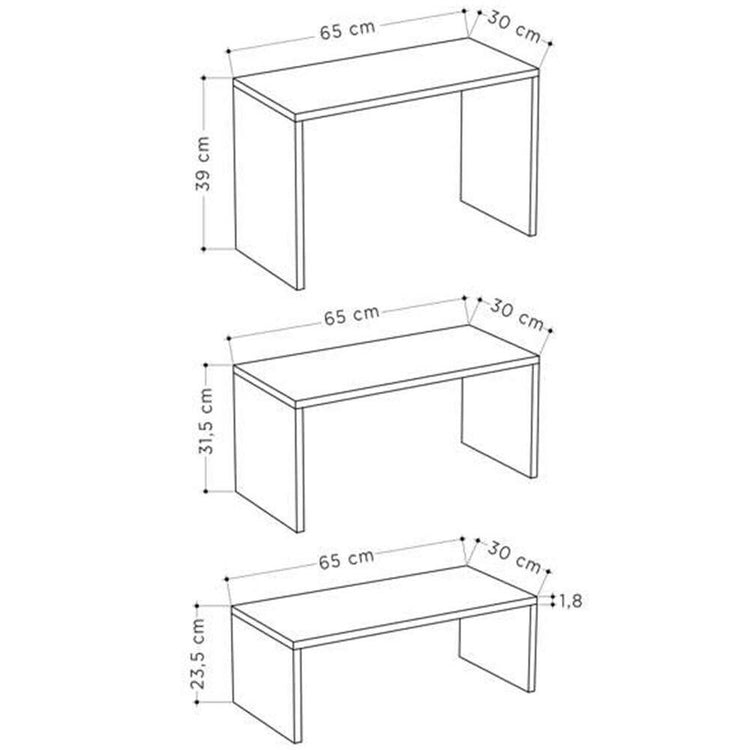 Tavolino Caffe Divano Salotto Rettangolare 3Pz Design Moderno Legno Quercia