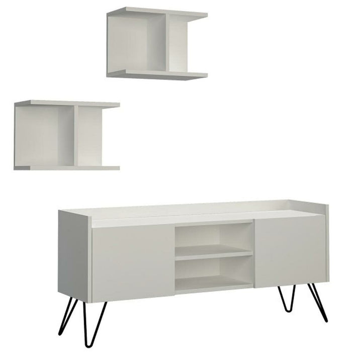 Parete Attrezzata Mobile Mobiletto TV Moderno con 2 Mensole in Legno MDF Bianco