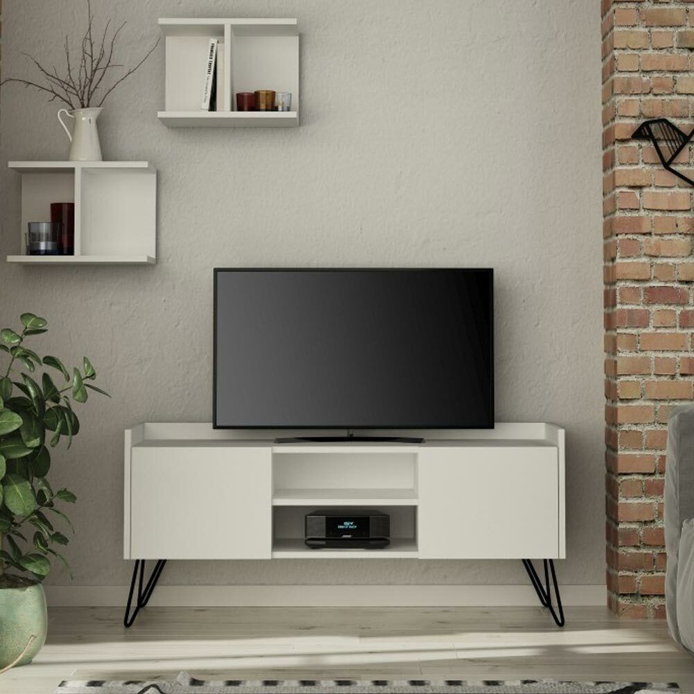 Parete Attrezzata Mobile Mobiletto TV Moderno con 2 Mensole in Legno MDF Bianco